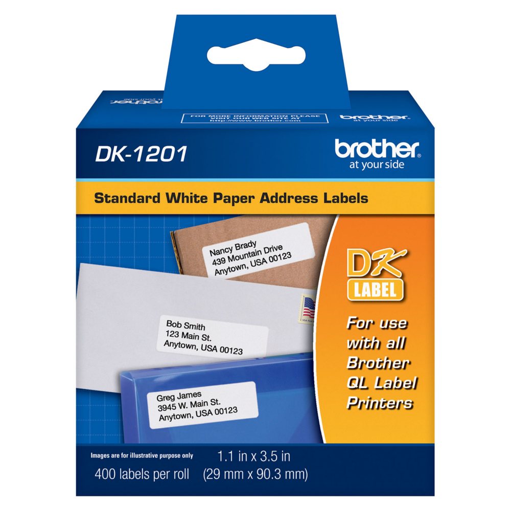 Brother Die-Cut Address Labels, 1.1" x 3.5", White, 400 Labels/Roll