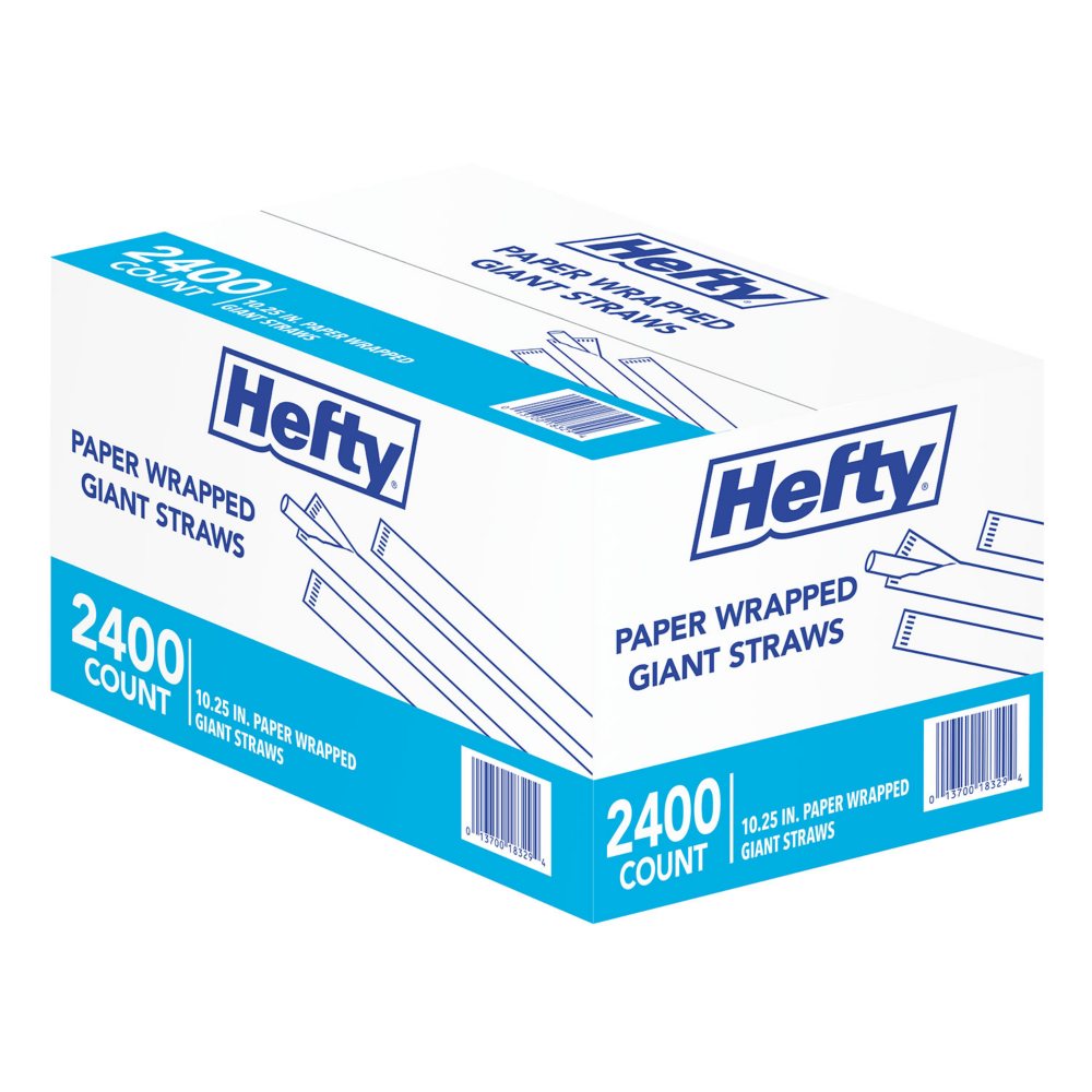 Hefty Giant Translucent Wrapped Plastic Straws, 10.25", 2, 400 ct.