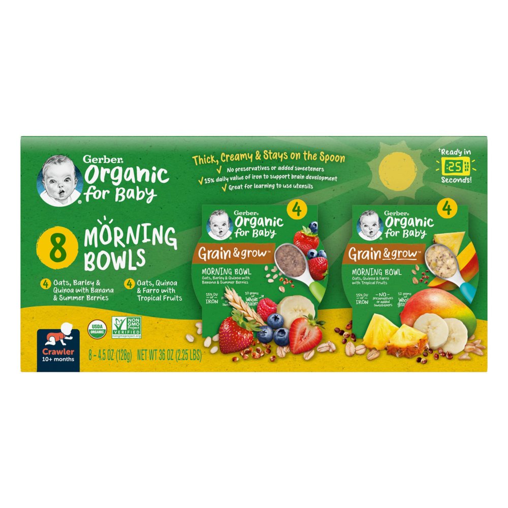 Gerber Organic Grain & Grow Morning Bowls, Variety Pack, 4.5 oz., 8 ct.
