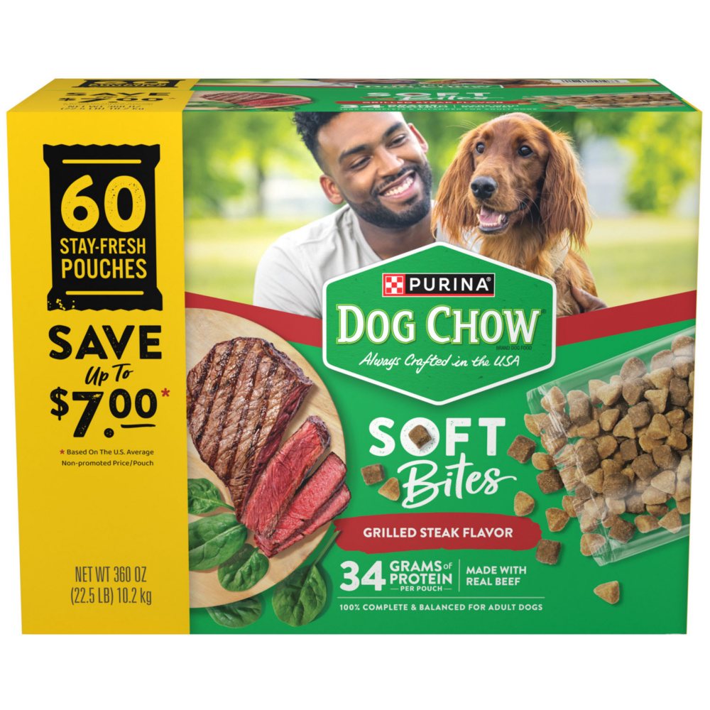 Purina Dog Chow Soft Bites Dog Food, Grilled Steak Flavor, 60 ct.