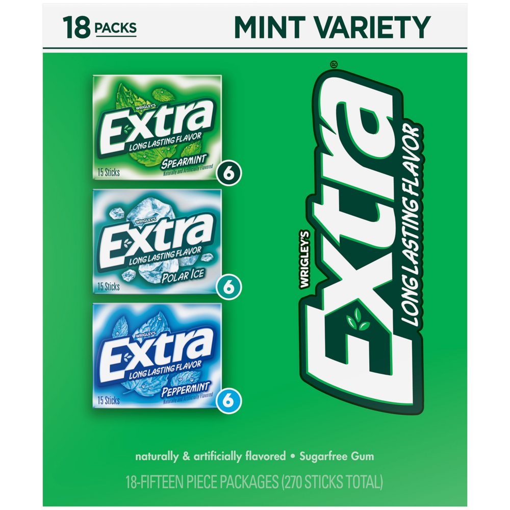 EXTRA Mint Sugar Free Chewing Gum, Variety Pack, 15 pc., 18 pk.