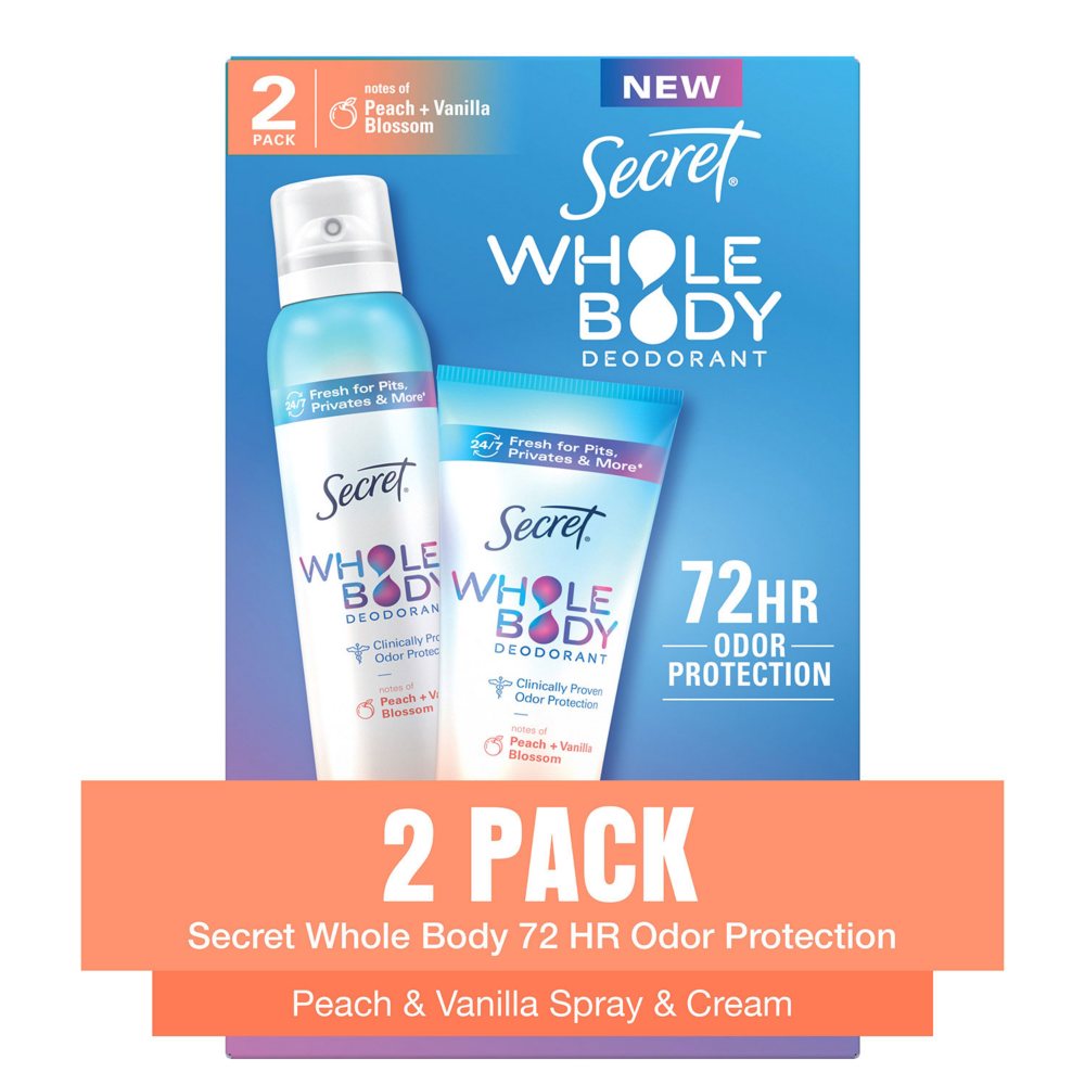 Secret Whole Body Deodorant Duo, Peach & Vanilla Blossom, 2 pk.