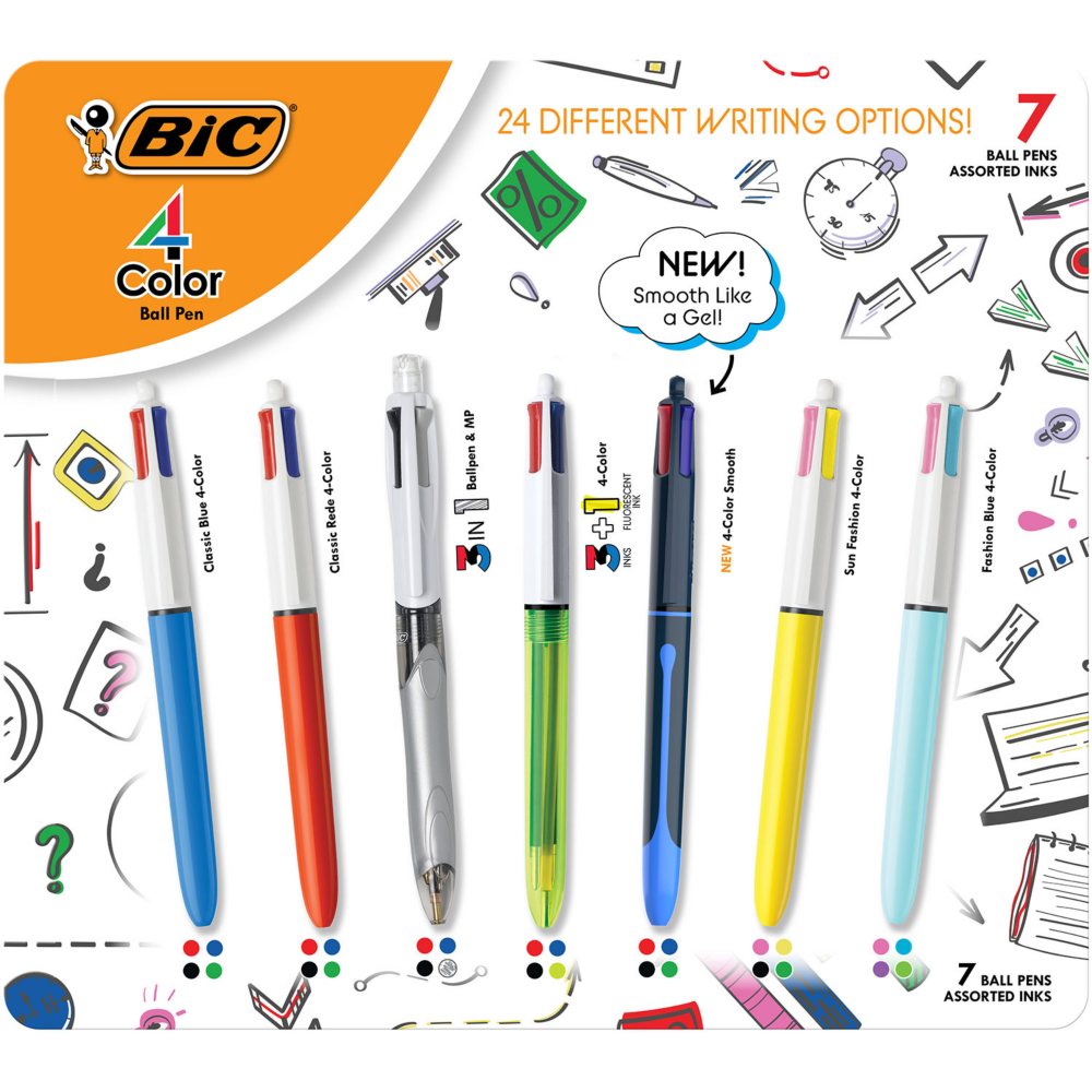BIC 4-Color Retractable Ballpoint Pens, Variety Pack, 7 Count