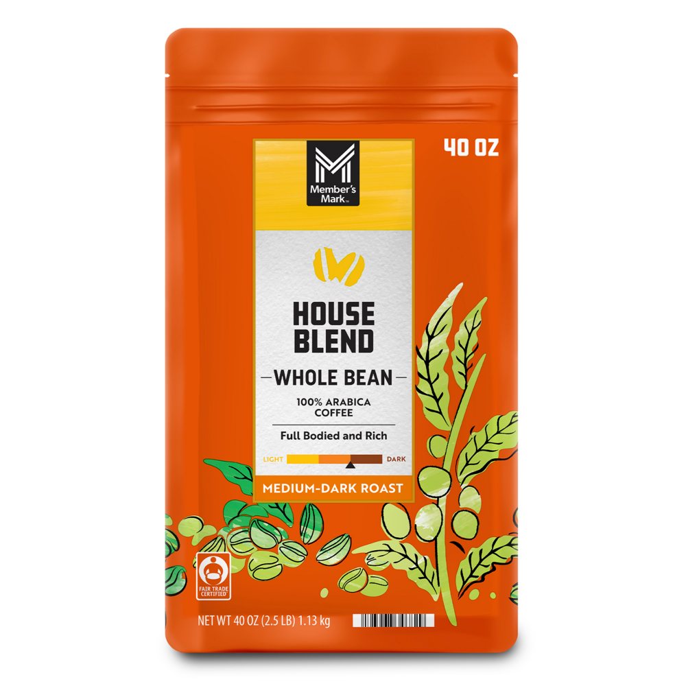 Member's Mark House Blend Medium-Dark Roast Whole Bean Coffee, 40 oz.