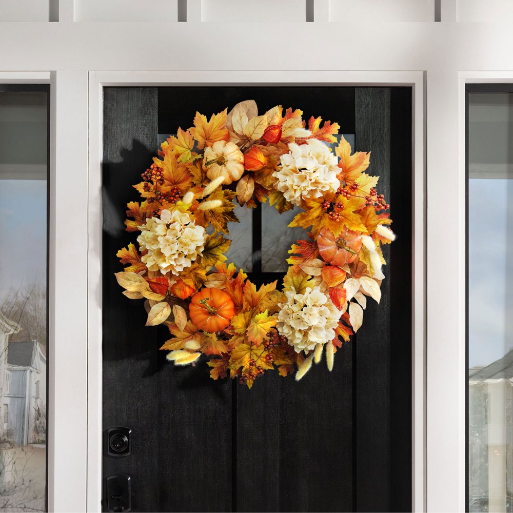 Member's Mark 26" Harvest Wreath, Hydrangea & Pumpkins