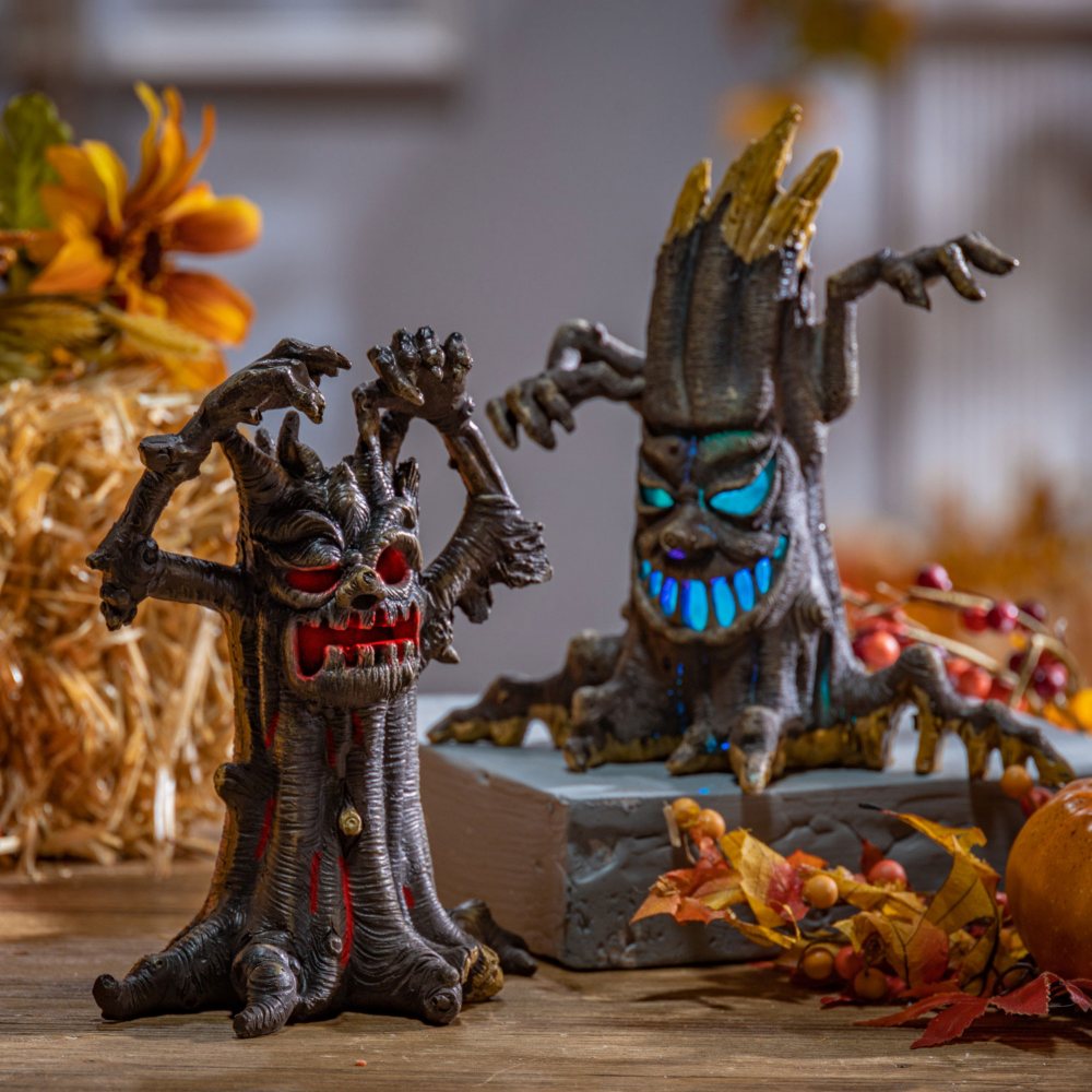 Pre-Lit 8" Haunted Tree Figurines, Set of 2