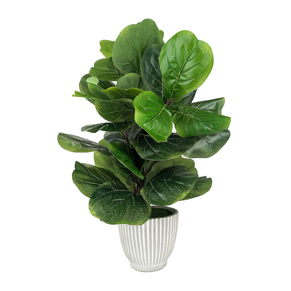 Artificial 32" Fiddle Leaf Fig in Ribbed Ceramic Planter