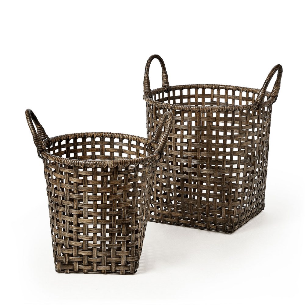 Baskets Open Crosshatch Weave Bamboo with Ear Handles, Set of 2