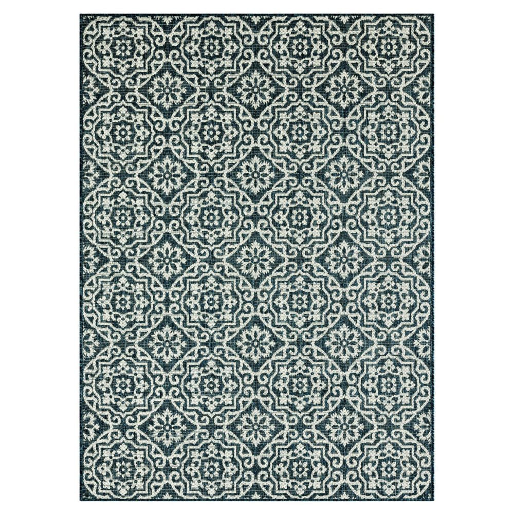 Nicole Miller New York Patio Country Danica Transitional Geometric Indoor/Outdoor Area Rug - Blue/White