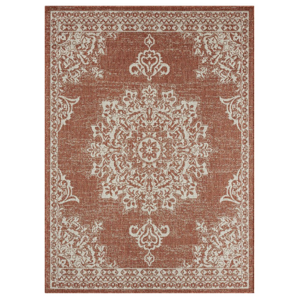Nicole Miller New York Patio Country Azalea Transitional Medallion Indoor/Outdoor Area Rug - Terracotta/Ivory