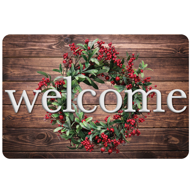 Welcome Mat 15.5X23.5 Wintr Berries Wreath Rustic Wood (Pack of 2)