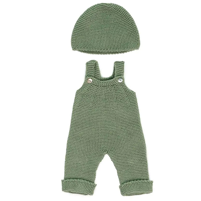 Knitted Outfit Overall & Beanie Hat For 15In Doll