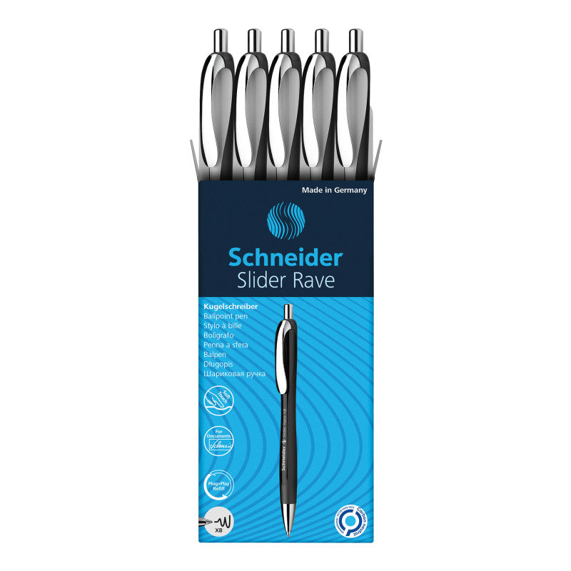 Retract Ball Pens Wht Barrel 5/Bx Blu Ink Slider Rave Xb