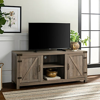 W. Trends 58" Farmhouse 2 Barn Door TV Stand for Most TV's up to 65" - Grey Wash
