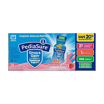 PediaSure Grow & Gain Kids Nutritional Shake Strawberry Ready-to-Drink Bottles, 24 pk./8 fl. oz.