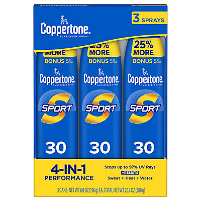 Coppertone Sport Broad-Spectrum SPF 30 Sunscreen Spray, 3 pk./6.9 oz.