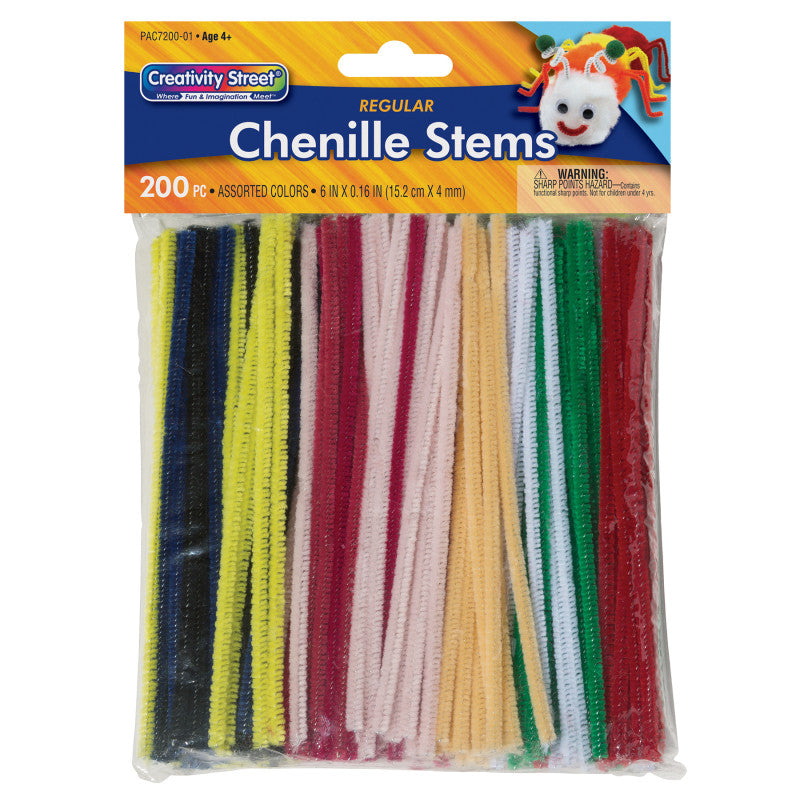 Chenille Stems Asst Colors 200Pk 6In X 4Mm (Pack of 12)