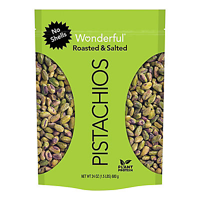 Wonderful Pistachios No Shells, Roasted and Salted, Resealable Pouch, 24 oz.