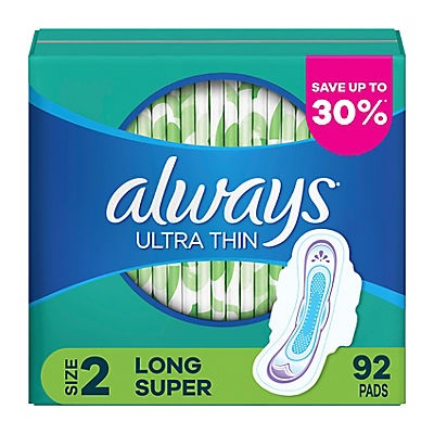 Always Ultra Thin Size 2 Long Super Pads with Flexi-Wings, 92 ct. - Unscented