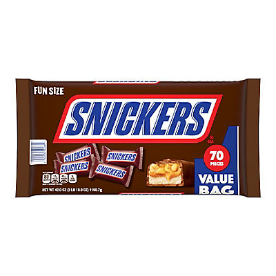 Snickers Fun Size Chocolate Caramel Candy Bars Value Pack, 70 pk.