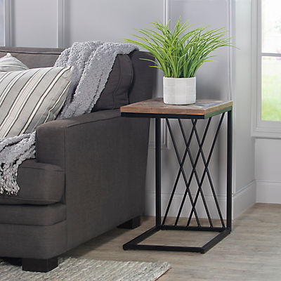 Hillsdale Furniture Kane Creek Wood and Metal C-Shaped Accent Table - Black Metal with Brown Wood