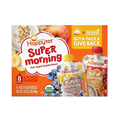 Happy Tot Organic Super Morning Variety Two Flavor, 8 pk., 4 oz. pouches