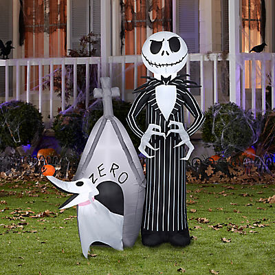 Gemmy 5' Airblown Inflatable Jack Skellington and Zero Scene