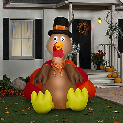 Gemmy 8' Airblown Inflatable Turkey in Pilgrim Hat