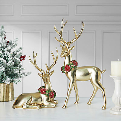 Berkley Jensen 2 pc. Gold Reindeer Statue Set