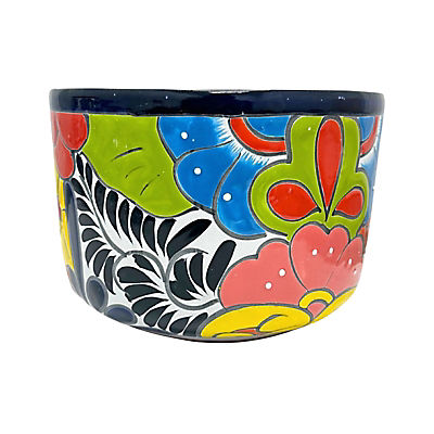 Blue Orange Pottery Medium Low Cylinder Talavera Planter