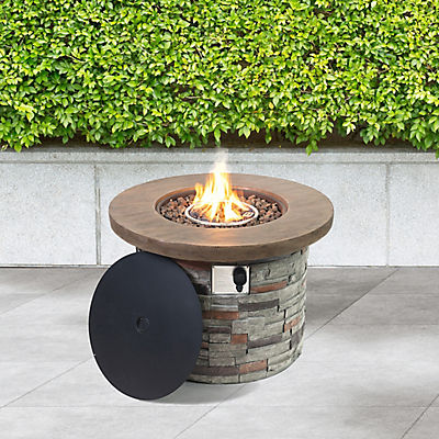 Berkley Jensen 35" Round Wood/Stone Gas Fire Pit