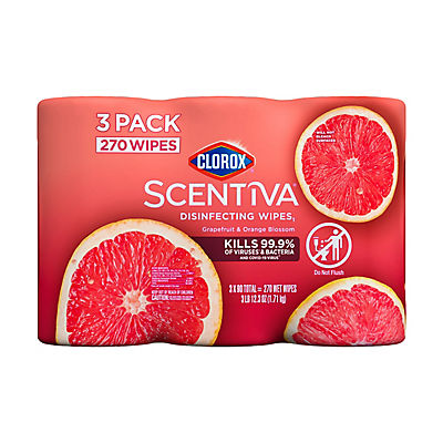 Clorox Scentiva Bleach-Free Wipes, Grapefruit & Orange Blossom, 90 ct./3 pk.