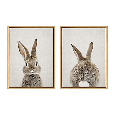Kate and Laurel Sylvie Bunny Portrait And Bunny Tail Framed Canvas Wall Art By Amy Peterson, 18x24 Natural, Cute Baby Animal