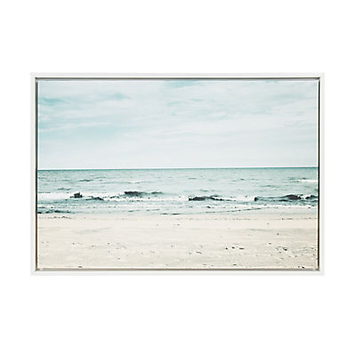 Kate and Laurel Sylvie Beach with Waves, Ocean Shoreline Color Photograph, Framed Canvas Wall Art by F2 Images, 23x33 White