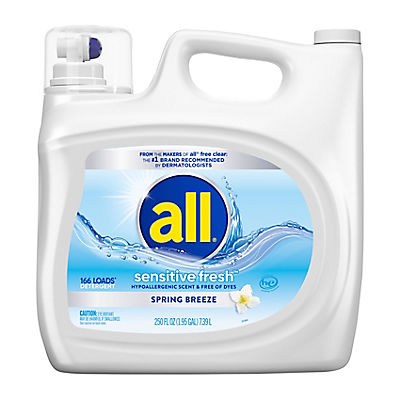all Sensitive Fresh Liquid Laundry Detergent, Spring Breeze, 166 loads/250 oz.