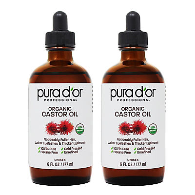 PURA D'OR Professional Strength Organic Castor Oil Eyelash Serum, 2 pk./6 oz.