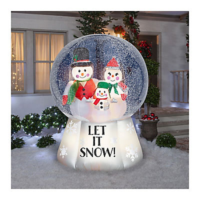 Gemmy Christmas Inflatable Snow Globe Snowman Family Scene with Swirling Snow and Iridescent Fabric