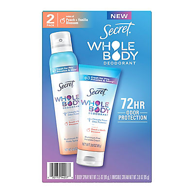 Secret Whole Body Deodorant for Women - Peach & Vanilla, 3.5 oz. Spray & 3.0 oz. Cream