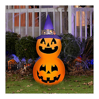Gemmy Halloween Inflatable Jack-O-Lantern Stack with Witch Hat