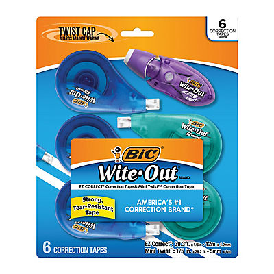 BIC Wite-Out EZ Correct Correction Tape, 5 ct. Plus Mini Twist Grip Correction Tape, 1 ct.