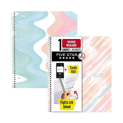 Five Star Wirebound Wide Ruled Notebook Plus Study App, 2 pk. - Brushy Moves