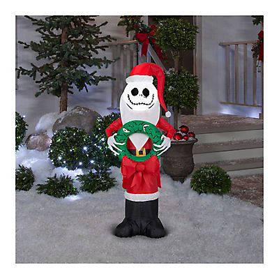 Gemmy Christmas Inflatable Jack Skellington in Santa Suit with Wreath