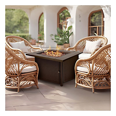 Fire Sense 30" Square Wicker Look Propane Gas Fire Pit