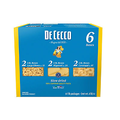 De Cecco Short Cut Italian Pasta Spaghetti, Rigatoni, Cavatappi, Large Elbow, 6 pk./1 lb.