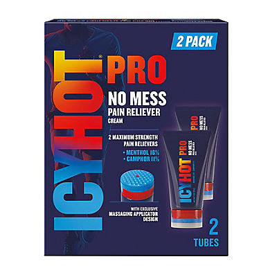 Icy Hot Pro No-Mess Pain Relief Cream Tube, Massaging Applicator With Menthol & Camphor, 2 pk./3 oz.