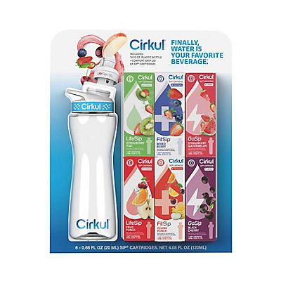 Cirkul Plastic Water Bottle Starter Kit With Blue Lid + 6 Flavor Cartridges, 22 oz.