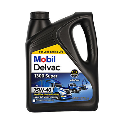 Mobil Delvac 1300 Super Heavy Duty Synthetic Blend Diesel Engine Oil 15W-40, 4 pk./1 gal.