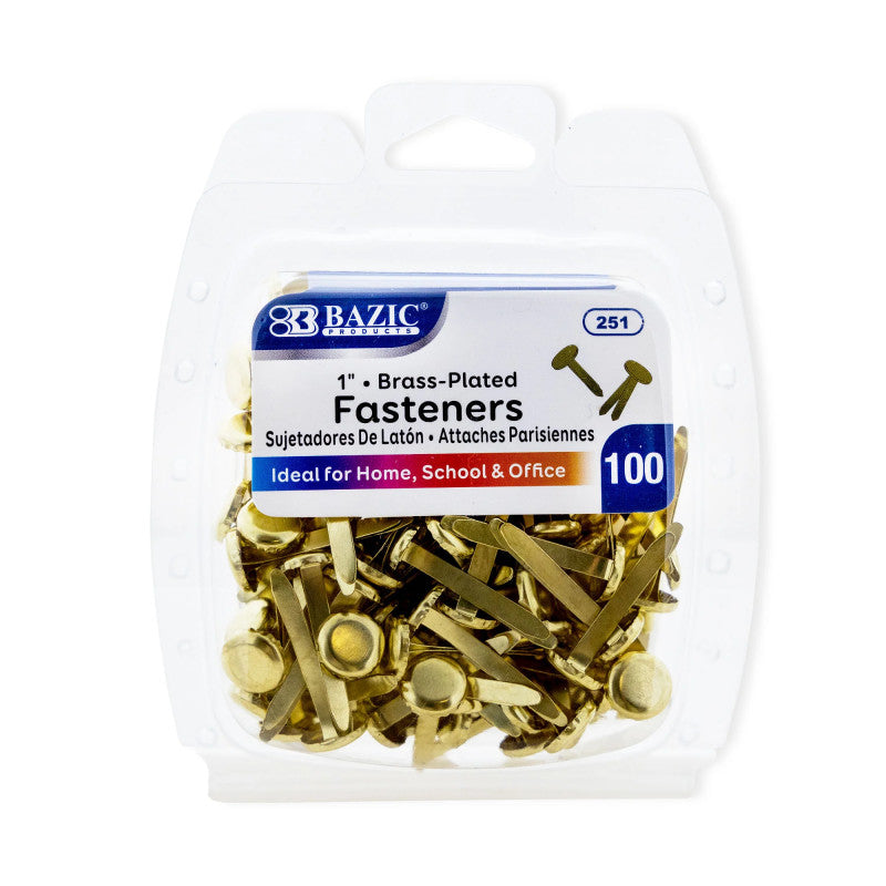 100Ct 1In Brass-Plated Fasteners (Pack of 12)
