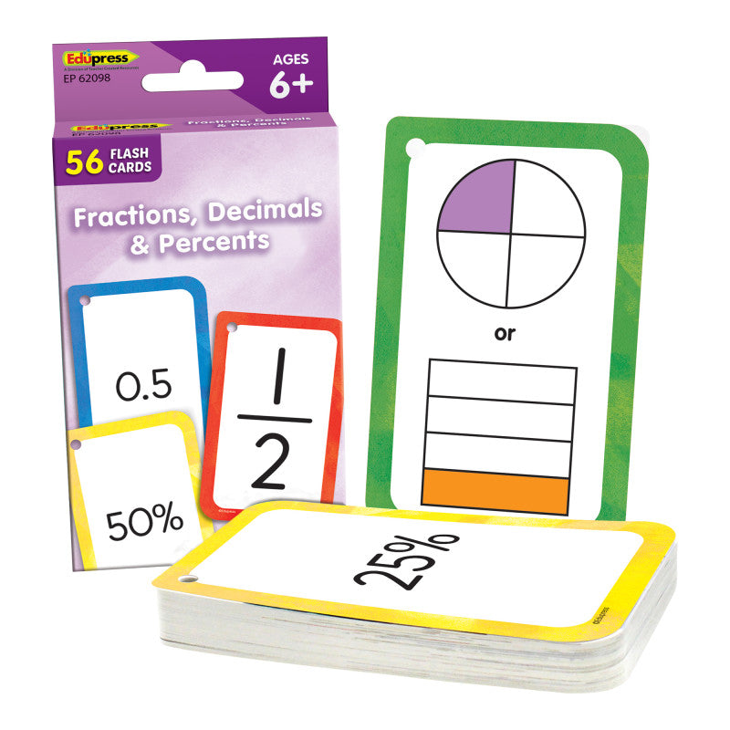 Fractions Decimals Flash Cards & Percents (Pack of 10)