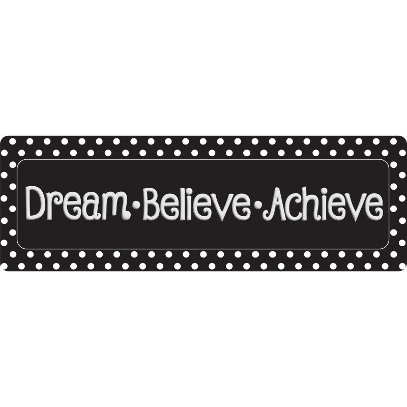 Mat Runner Dream Believe Achieve Black with White Dots 15.5X47In